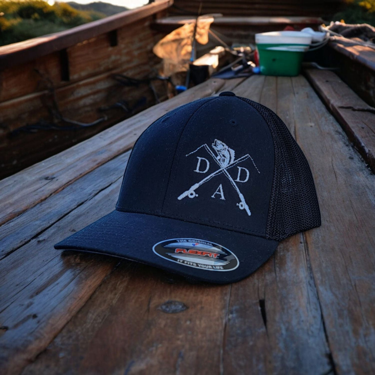 Custom Dad embroidered black mesh-back trucker cap