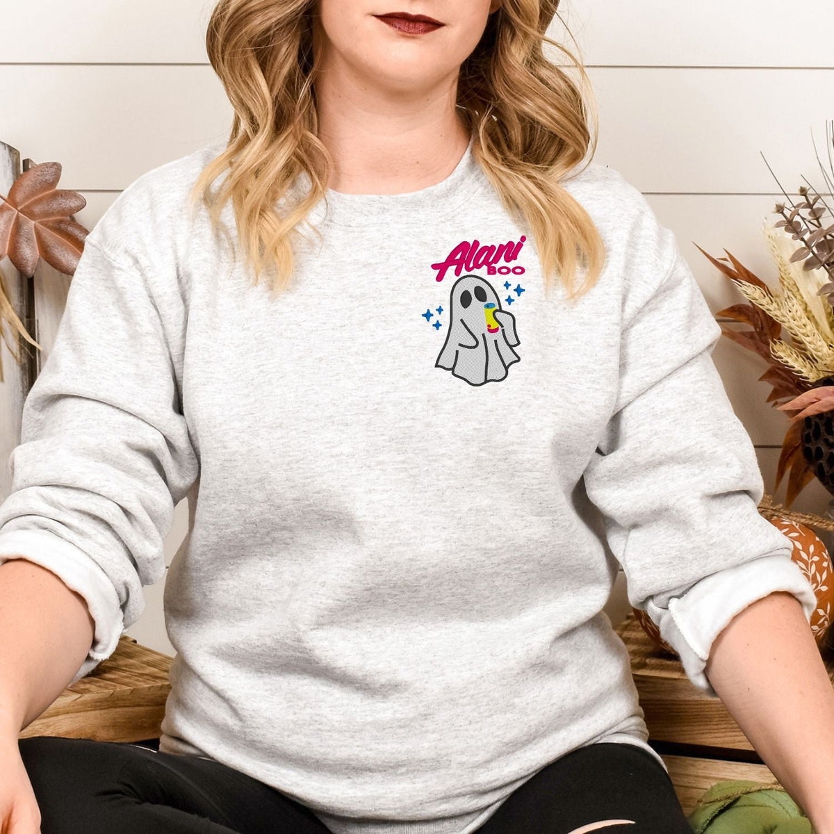 Cozy Ghost embroidered Halloween sweatshirt, additional product view