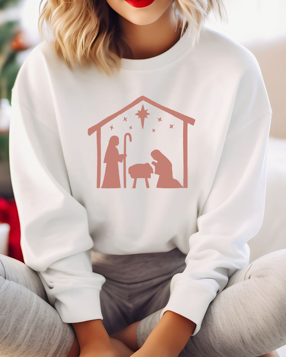 Minimalist Nativity Embroidered Sweatshirt | Neutral Christmas Crewneck | Cozy Faith-Inspired Holiday Apparel