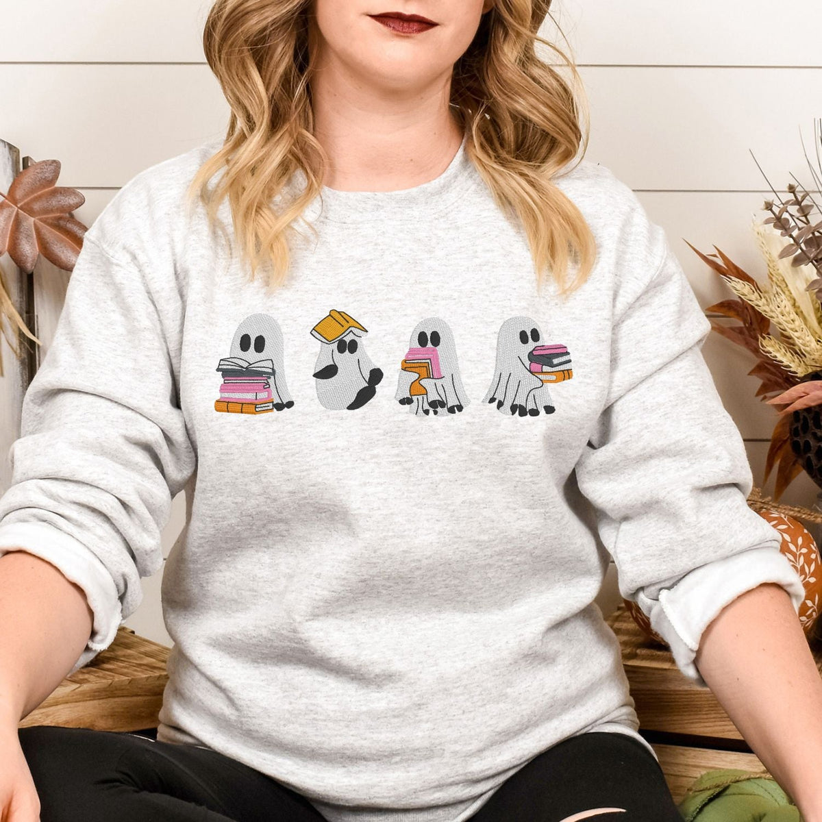 Ghost Reader embroidered book lover Halloween sweatshirt, additional product view
