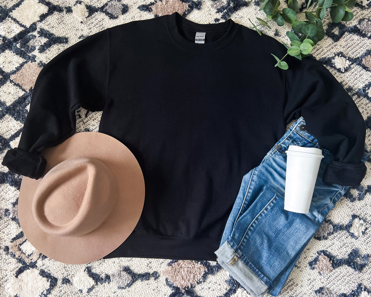Love sequin embroidered sweatshirt in black crewneck