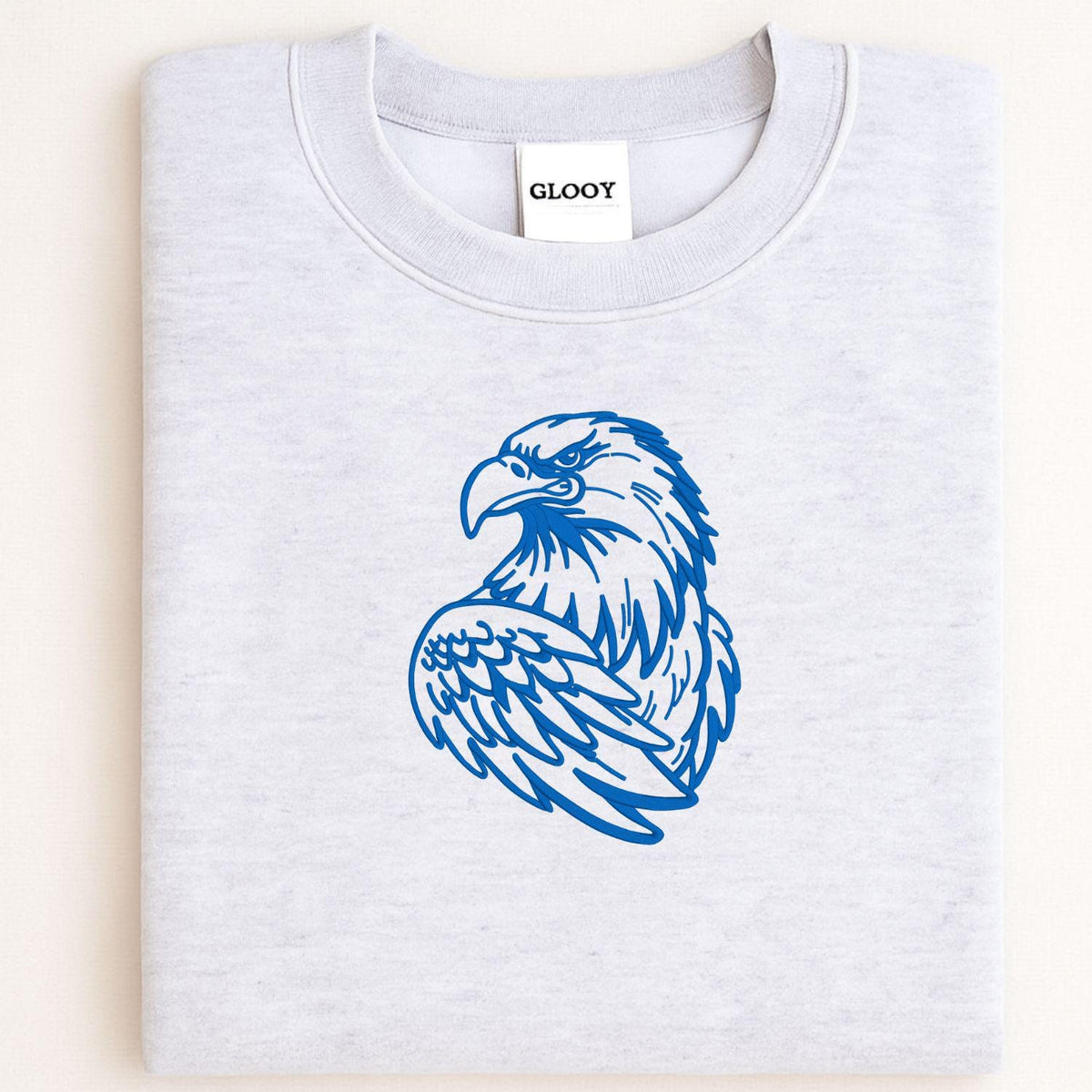Sport gray eagle mascot crewneck folded for a front view