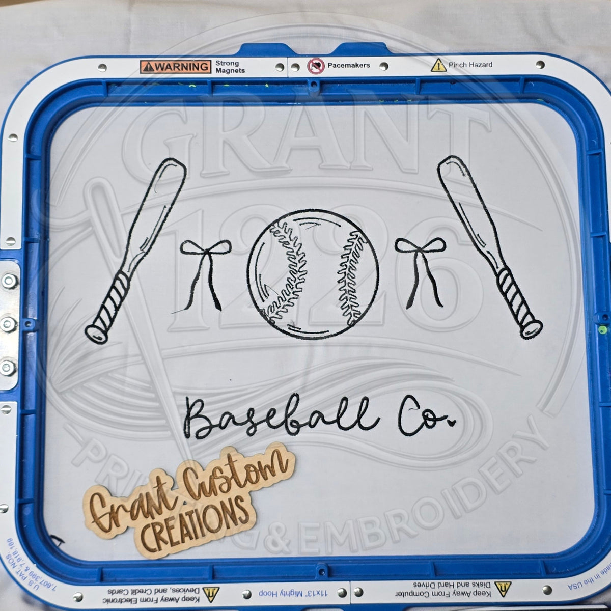 Embroidery machine stitching custom Baseball Co design