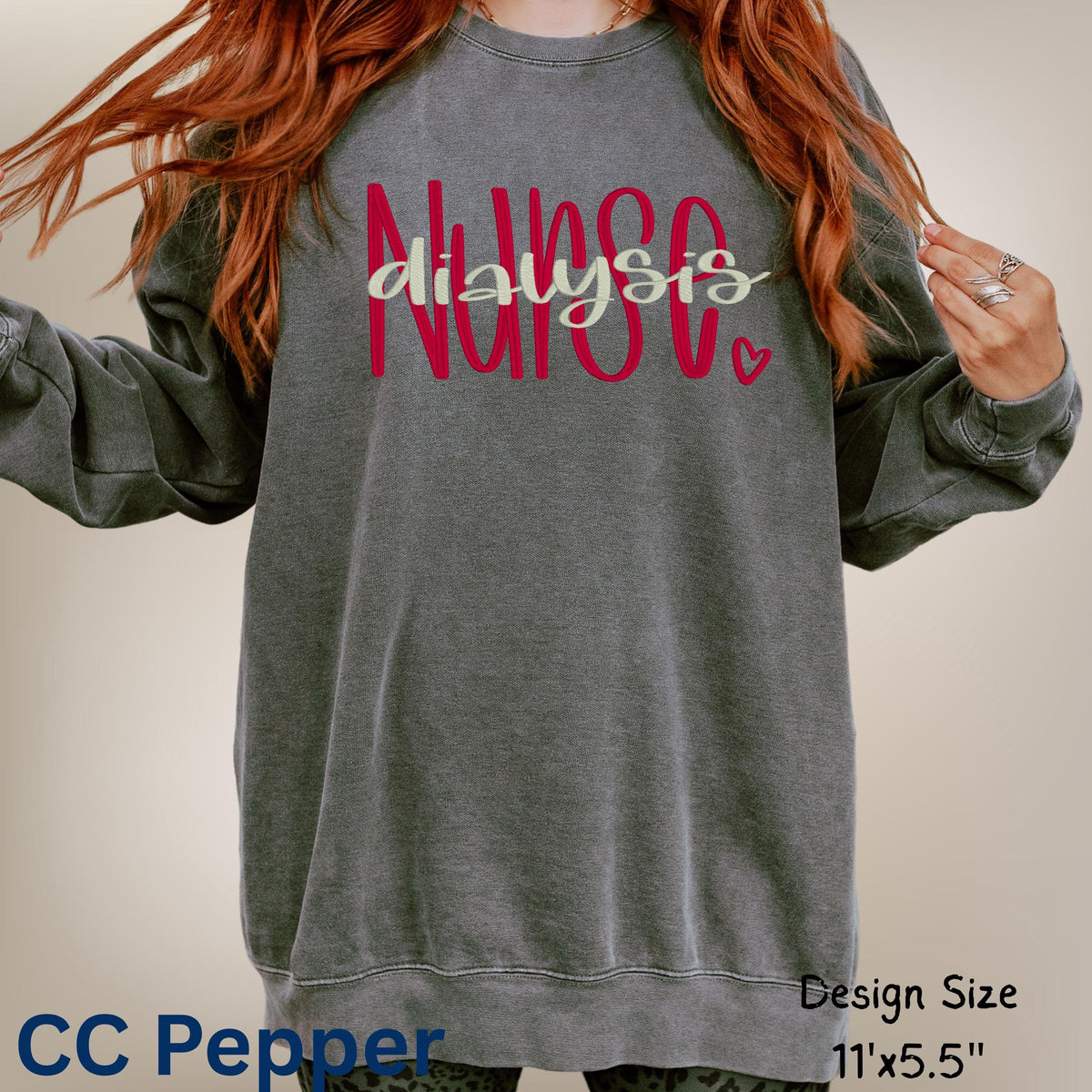 Gray Comfort Colors sweatshirt with custom Nurse embroidery