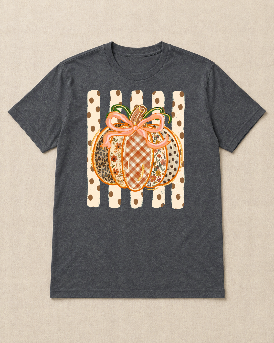 Fall pumpkin graphic fundraiser T-shirt in Charcoal Heather