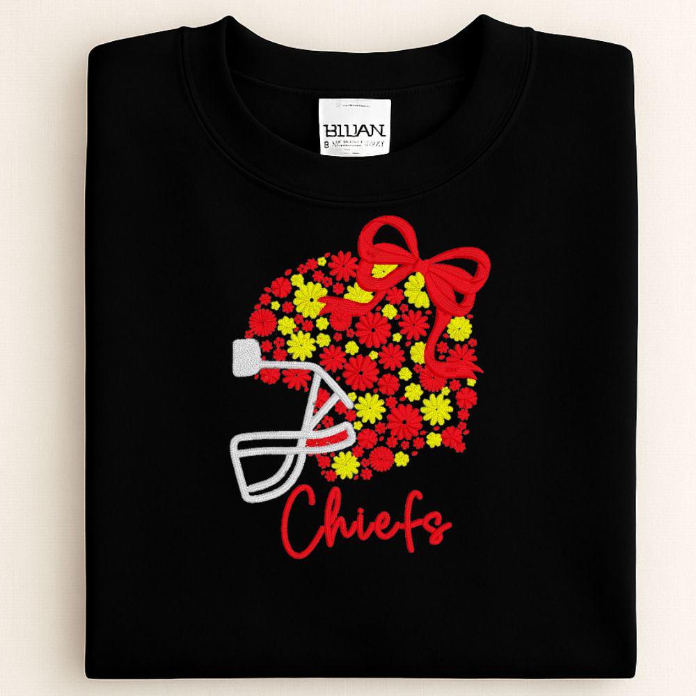 Red Gold Floral Football Embroidered Sweatshirt | Cozy Game Day Crewneck | Red & Yellow Football Fan Apparel | Fall Winter Outfit