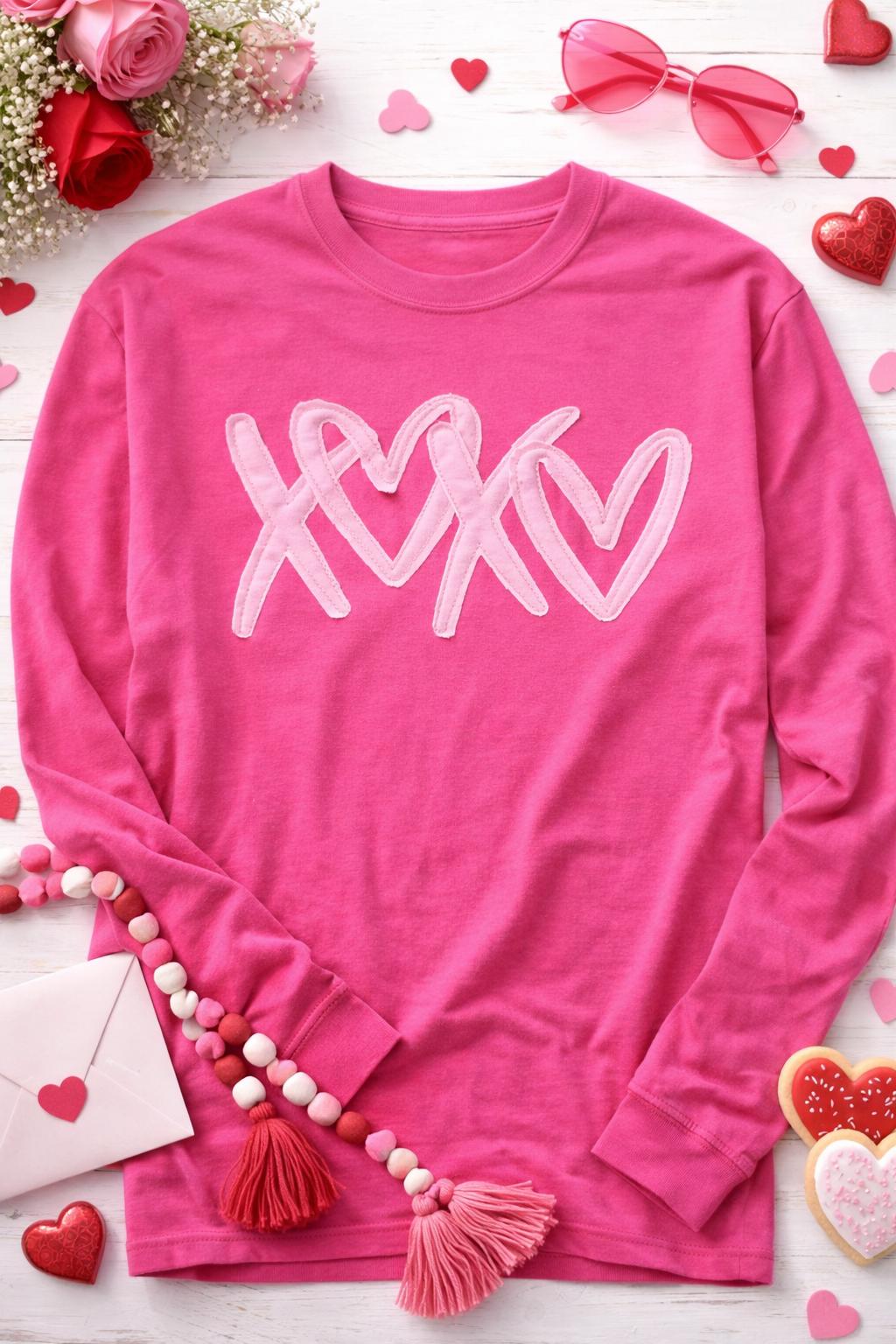 Comfort Colors Valentine XOXO embroidered applique shirt in neutral tone long sleeve
