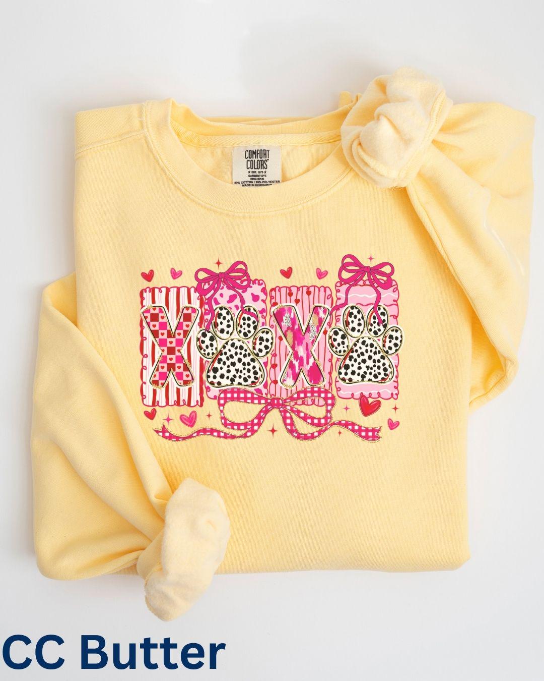 Soft Comfort Colors XOXO paw print shirt in butter