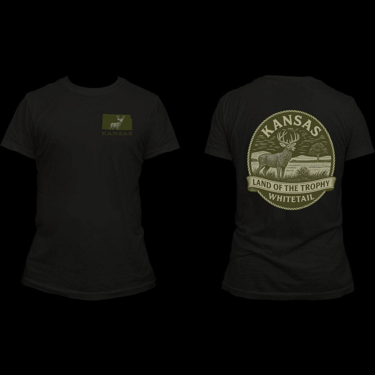 Grey and black Kansas deer hunting T-shirt product view