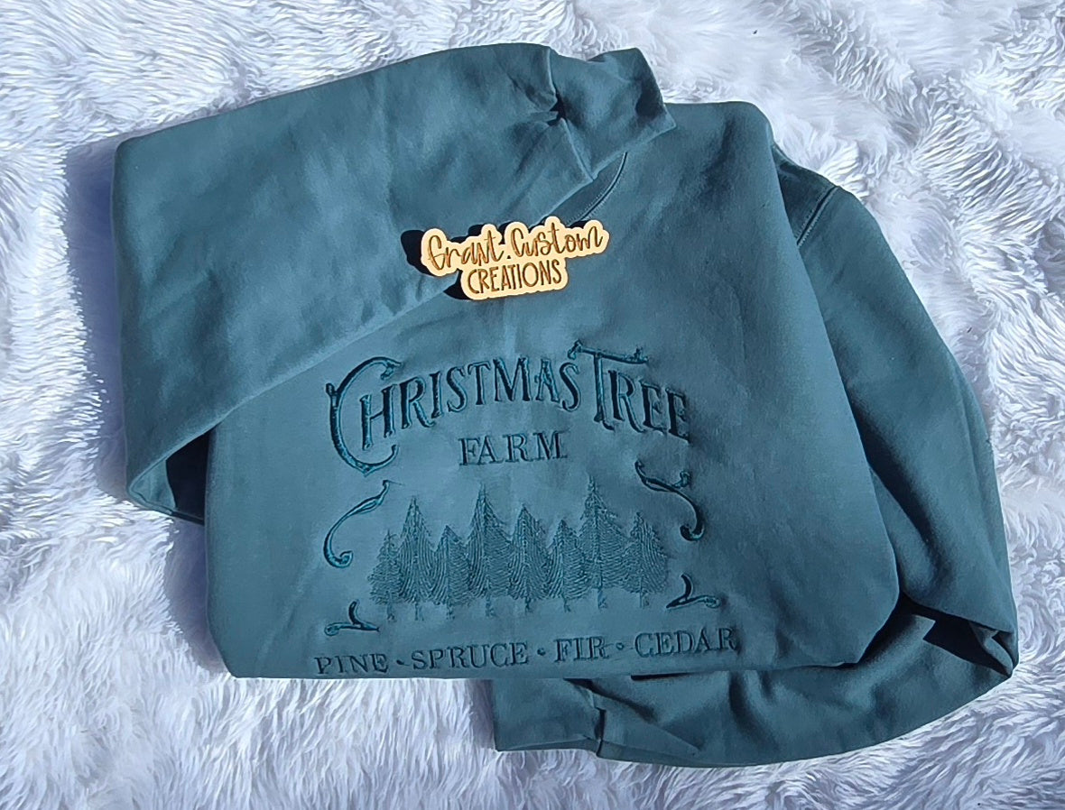 Tone on tone Christmas tree farm embroidered sweatshirt