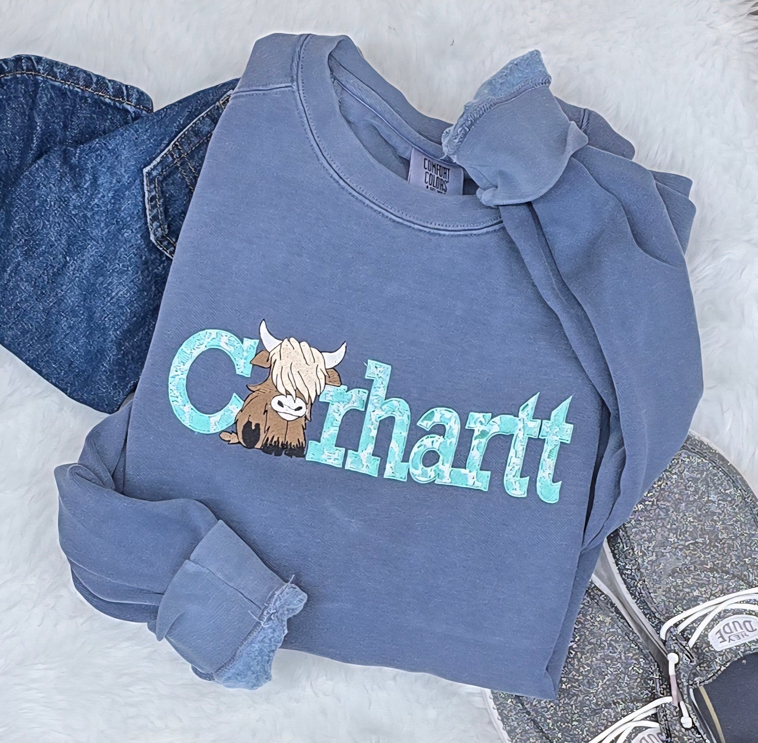 Embroidered sweatshirt with hand-lettered embroidery by Grant Custom Creations