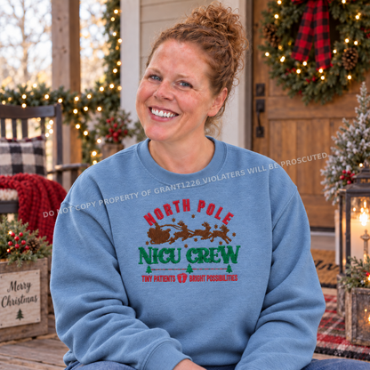 North Pole NICU Crew embroidered Christmas sweatshirt in Stone Blue