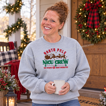 Ash NICU nurse Christmas sweatshirt lifestyle mockup with mug