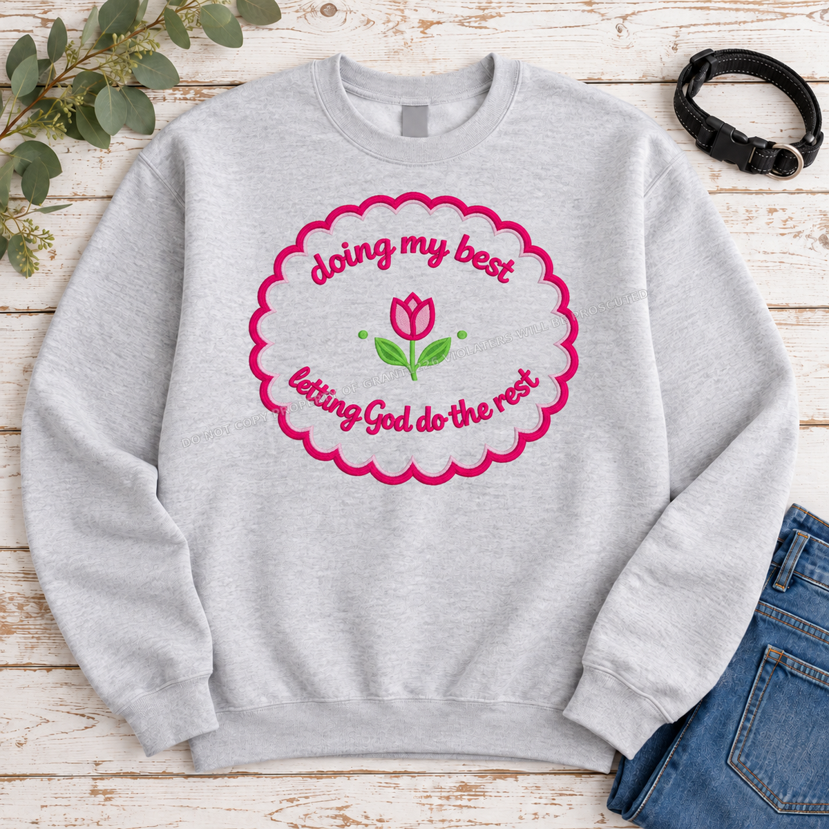 Ash Gildan Softstyle Christian encouragement sweatshirt flat lay