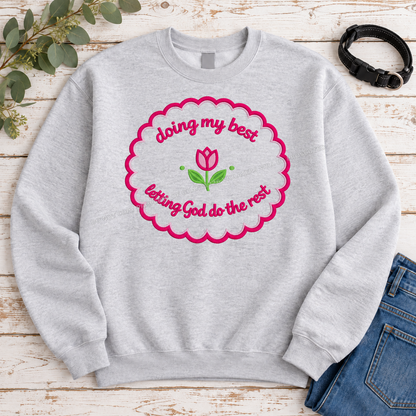 Ash Gildan Softstyle Christian encouragement sweatshirt flat lay