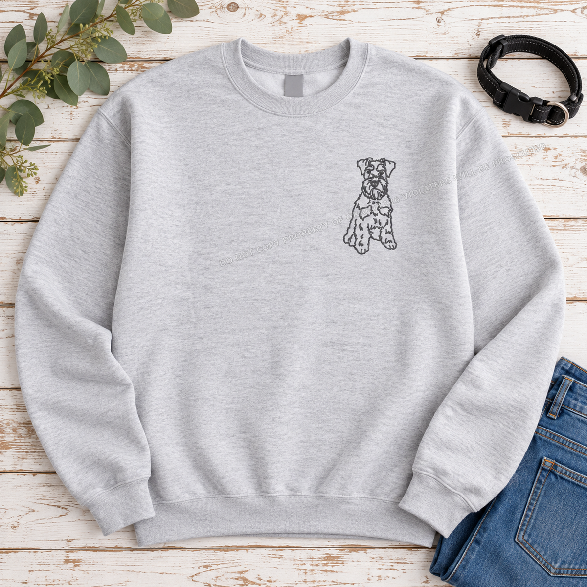 Ash Gildan Softstyle Schnauzer embroidered sweatshirt flat lay