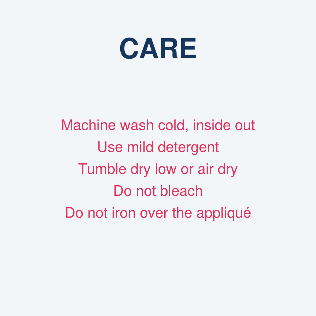 Care instructions for sequin applique embroidered sweatshirt