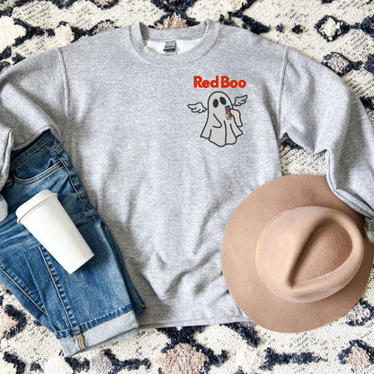Cute Ghost with Drink Embroidered Sweatshirt – Whimsical Winged Ghost Design