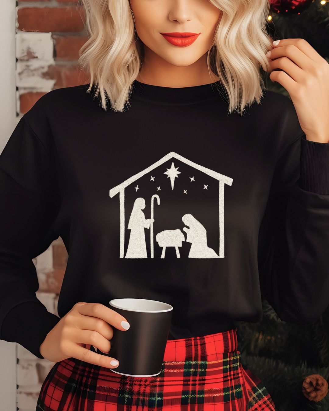 Minimalist Nativity Embroidered Sweatshirt | Neutral Christmas Crewneck | Cozy Faith-Inspired Holiday Apparel
