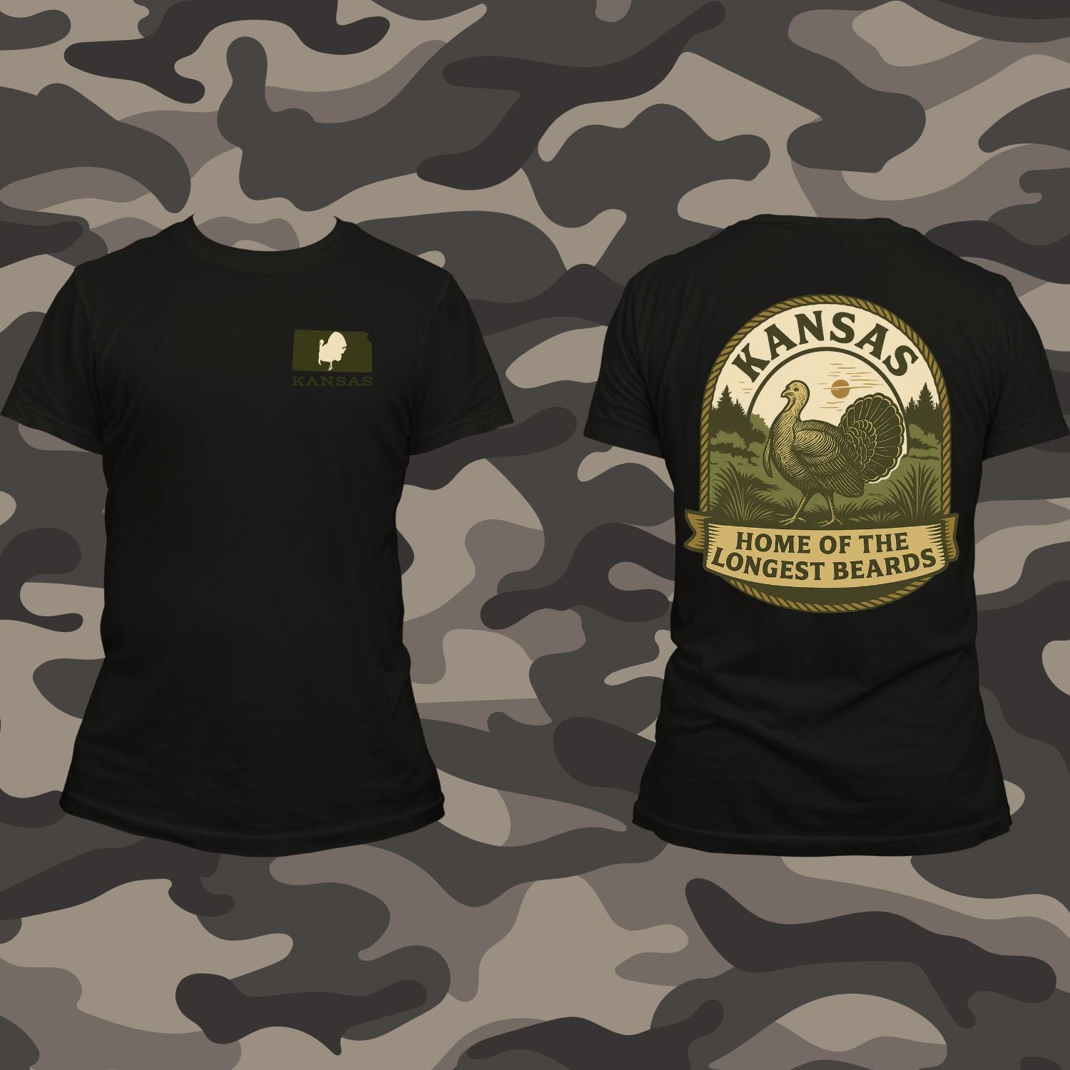 Kansas Turkey Hunting Shirt – “Home of the Longest Beards” Vintage Graphic Tee | Hunting Apparel for Men & Women | Outdoor Sportsman Gift