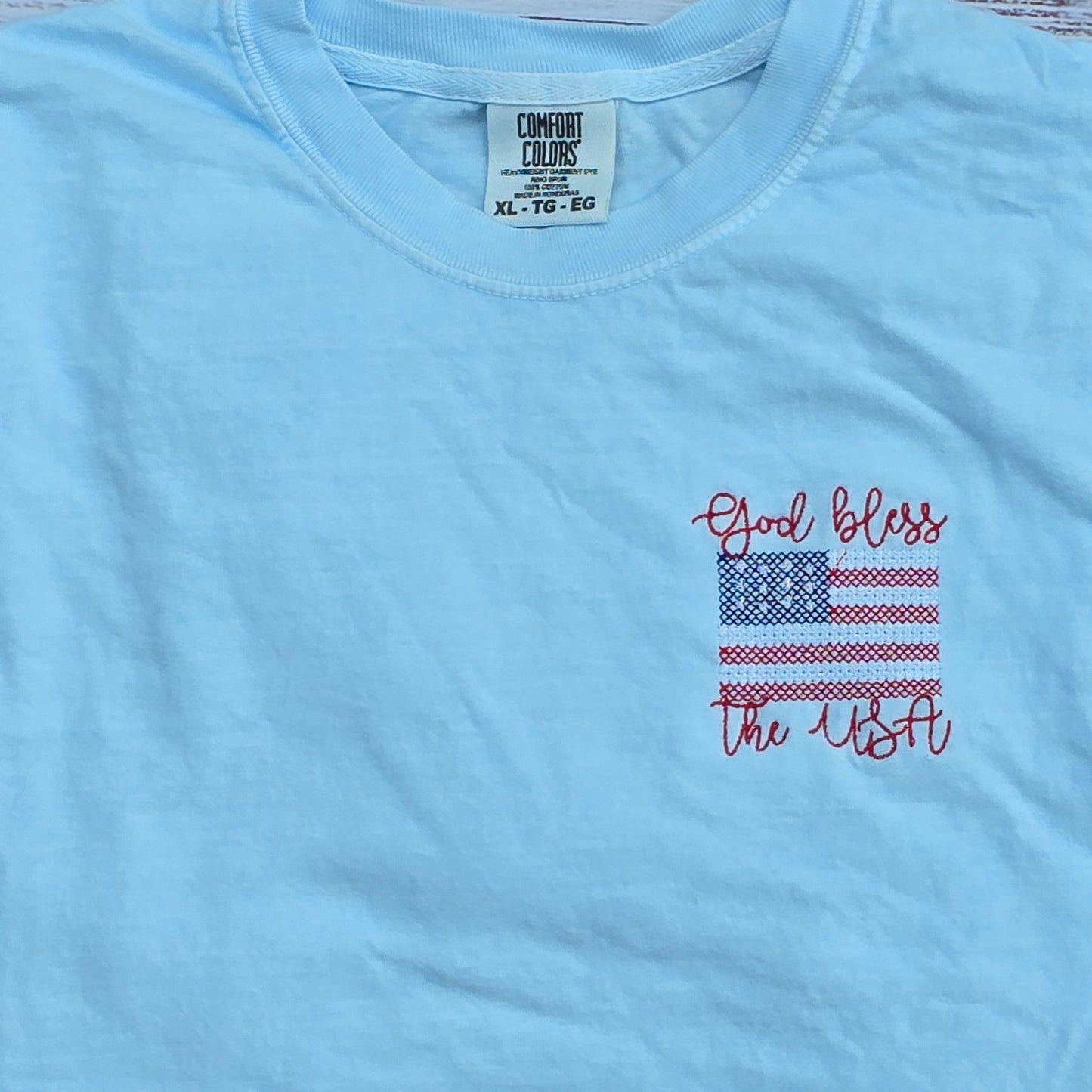 God bless the USA pocket embroidery comfort colors tshirt