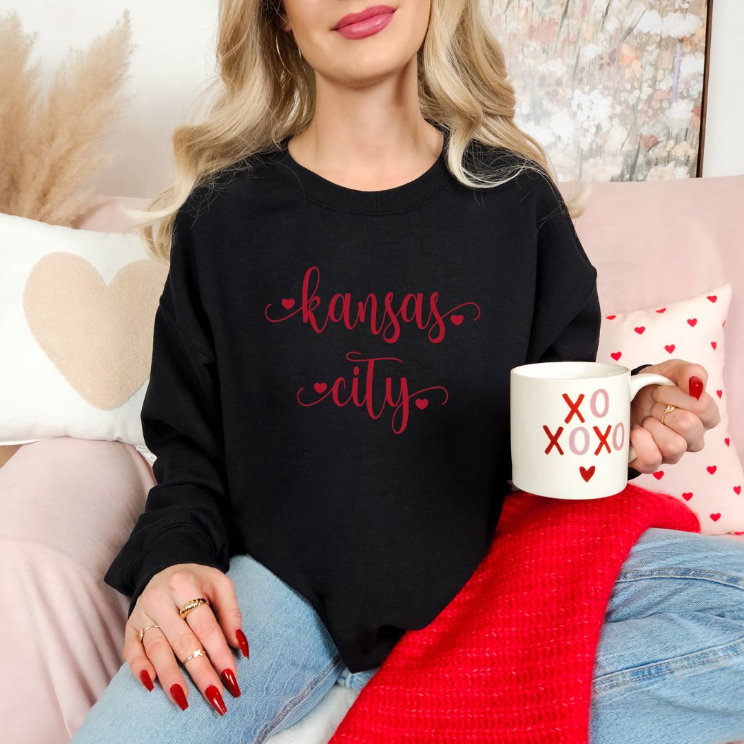 Kansas City script with hearts DTF shirt