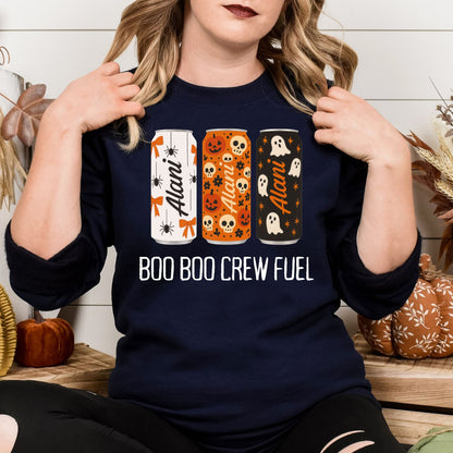 Boo Boo Crew Fuel Halloween Shirt, Trendy Spooky Energy Can Graphic Tee - Cute Ghost Skull Pumpkin Fall Vibes T-Shirt, Viral Halloween shirt