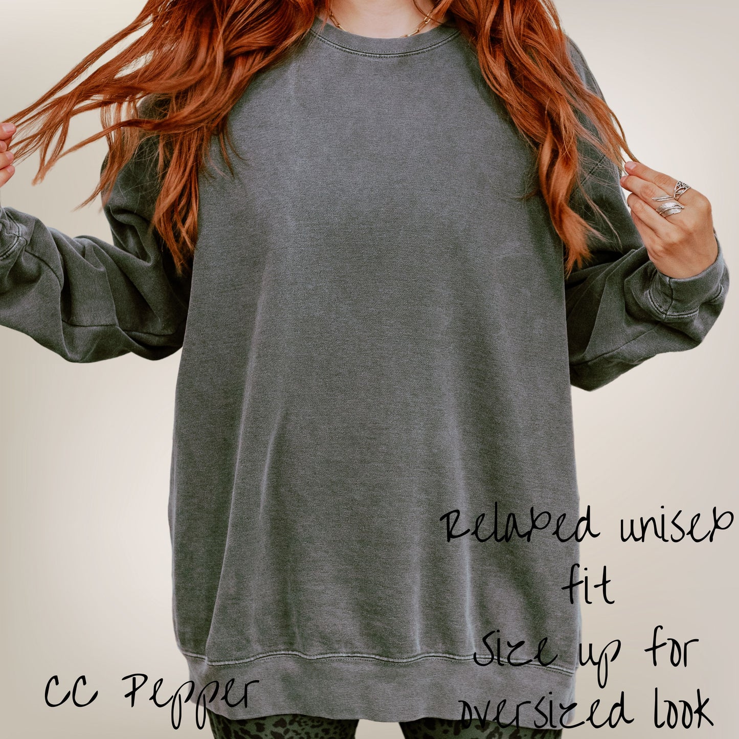Relaxed unisex fit Comfort Colors crewneck sweatshirt in Pepper color
