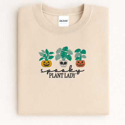 Spooky Plant Lady Halloween Sweatshirt – Jack-o'-Lantern Embroidery – Plant Mom Fall Crewneck