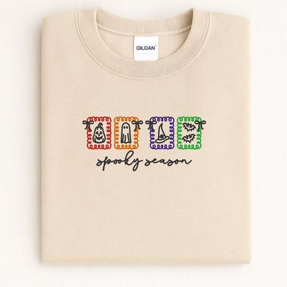 Spooky Season Embroidered Halloween Sweatshirt – Cute Ghost Fall Crewneck for Women