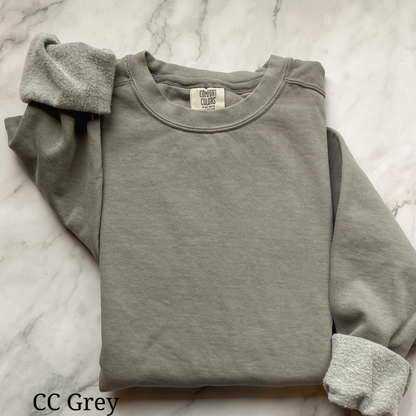 Comfort Colors crewneck color options for custom raggy applique grey