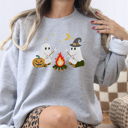 Campfire Ghost Embroidered Sweatshirt | Cute Fall Crewneck | Spooky Season Cozy Pullover