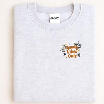 Spooky Ghost Embroidered Halloween Crewneck | Fall Cozy Sweatshirt | Cute Spiderweb Ghost Sweater