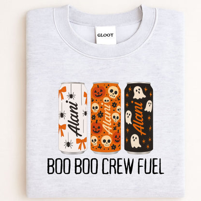 Boo Boo Crew Fuel Halloween Shirt, Trendy Spooky Energy Can Graphic Tee - Cute Ghost Skull Pumpkin Fall Vibes T-Shirt, Viral Halloween shirt