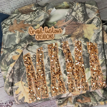 Camo Cotton Collective crewneck with sequin applique