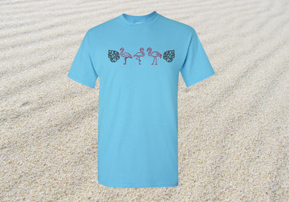 Embroidered Flamingo Shirt – Tropical Bird T-Shirt – Cute Summer Shirt for Women – Flamingo Gift – Beach Vibes Tee – Fun Vacation Shirt