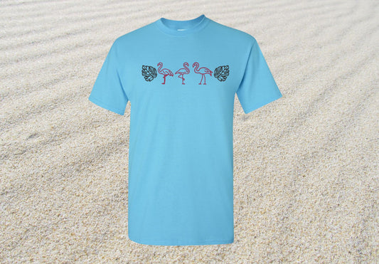 Embroidered Flamingo Shirt – Tropical Bird T-Shirt – Cute Summer Shirt for Women – Flamingo Gift – Beach Vibes Tee – Fun Vacation Shirt