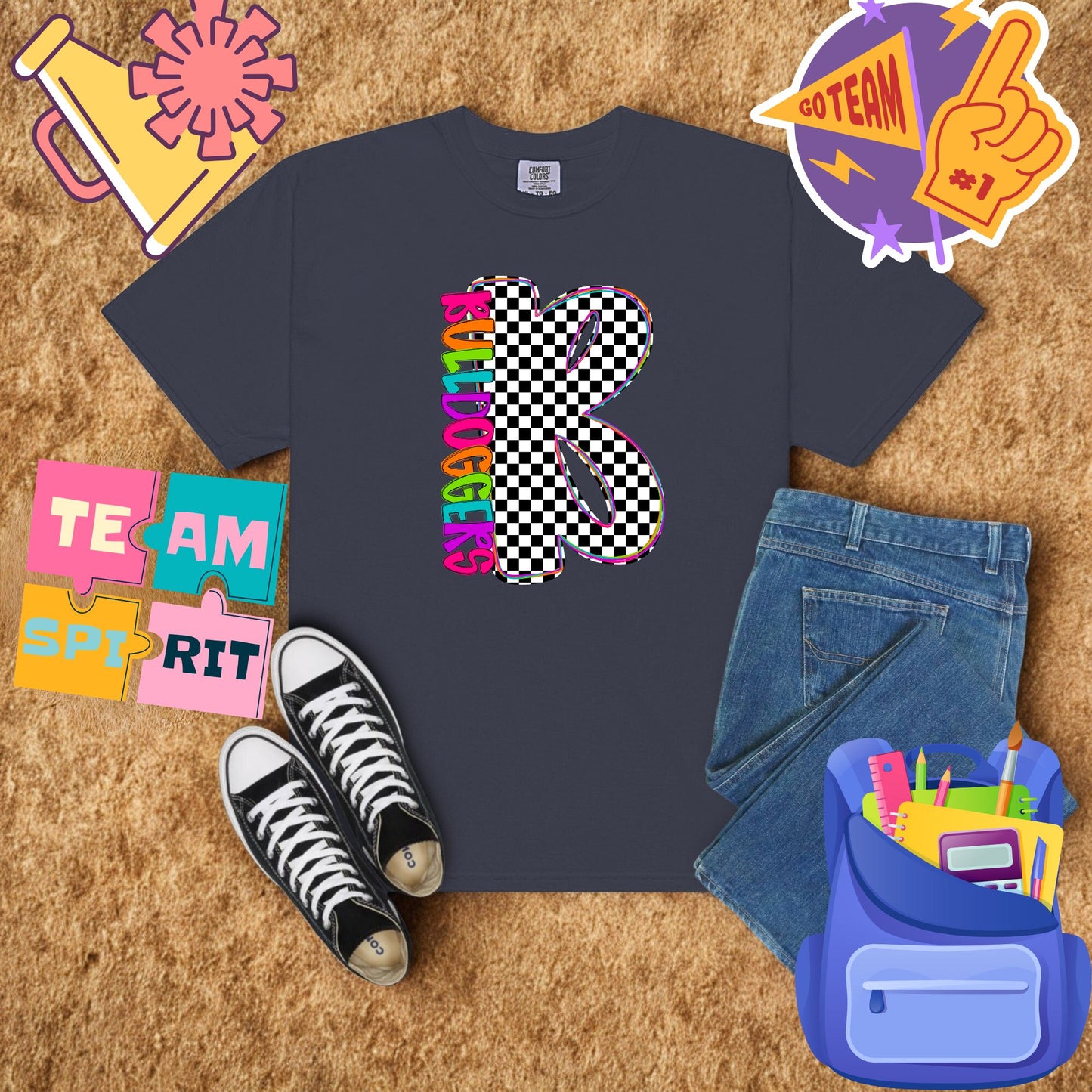 Rainbow Bulldoggers Bow Spirit Shirt | Checkered Game Day Graphic Tee | Back to School Team Pride Tee (Copy) (Copy) (Copy) (Copy) (Copy) (Copy) (Copy) (Copy)