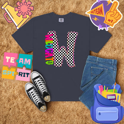 Rainbow Wildcats Bow Spirit Shirt | Checkered Game Day Graphic Tee | Back to School Team Pride Tee (Copy) (Copy) (Copy) (Copy) (Copy)