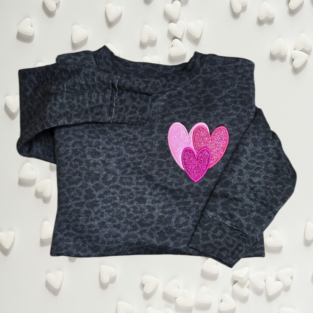 LAT Leopard print crewneck with vinyl Valentines day hearts
