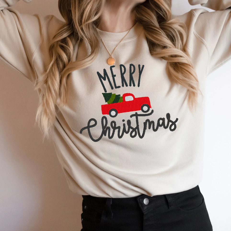 Custom Comfort Colors Merry Christmas Embroidered Sweatshirt