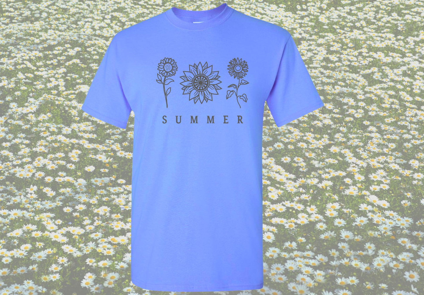 Customizable Embroidered Sunflower Shirt - Summer Floral Tee with Personalized Colors and Wording