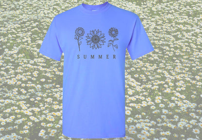 Customizable Embroidered Sunflower Shirt - Summer Floral Tee with Personalized Colors and Wording
