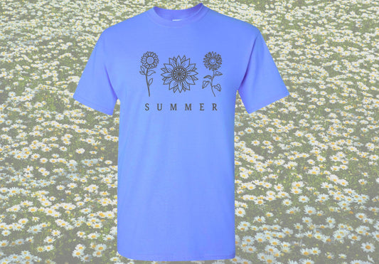 Customizable Embroidered Sunflower Shirt - Summer Floral Tee with Personalized Colors and Wording