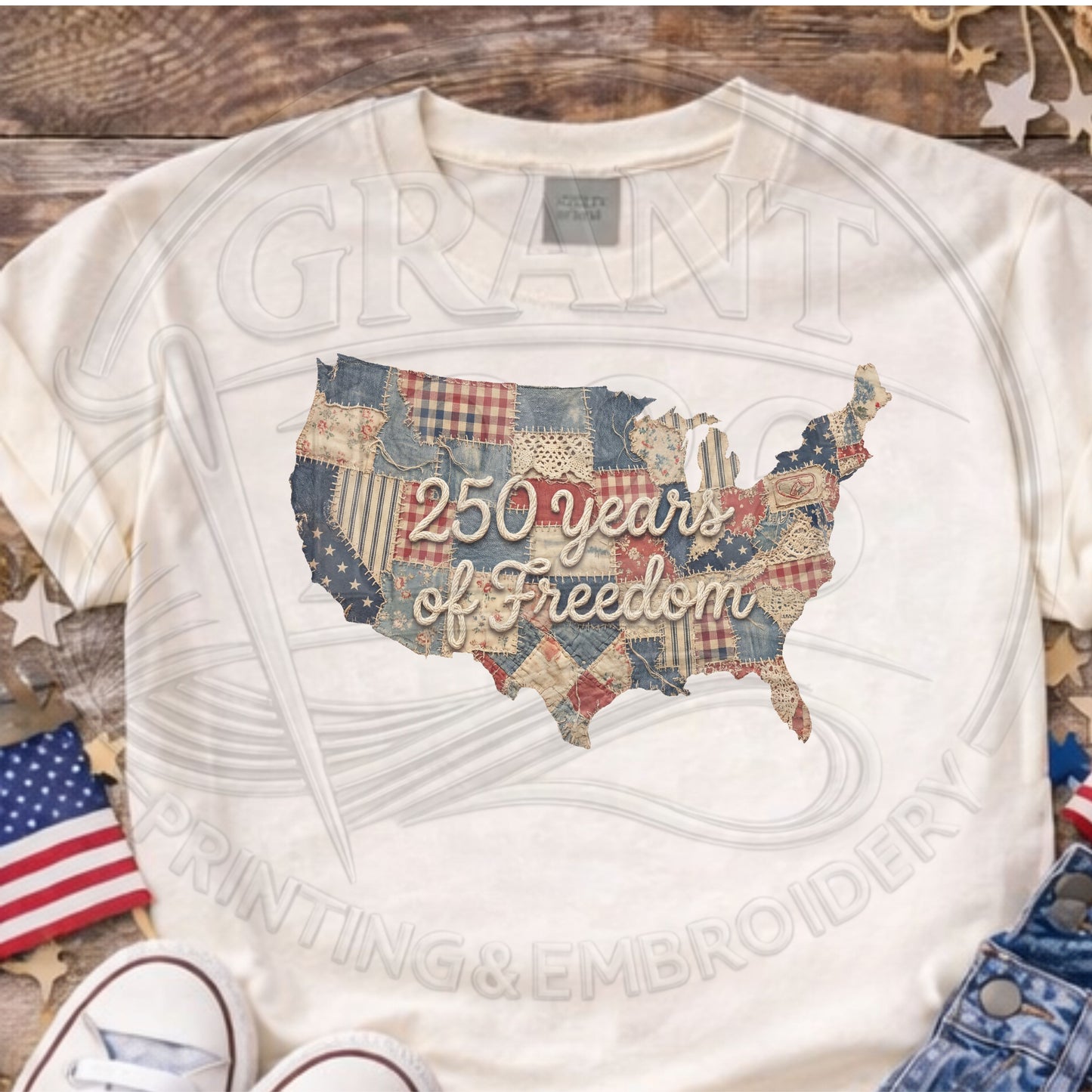 Vintage America patchwork patriotic shirt ivory graphic tee