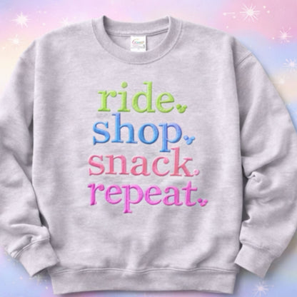 Ride shop snack repeat embroidery sweatshirt