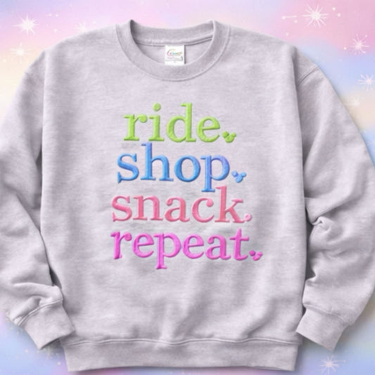 Ride shop snack repeat embroidery sweatshirt