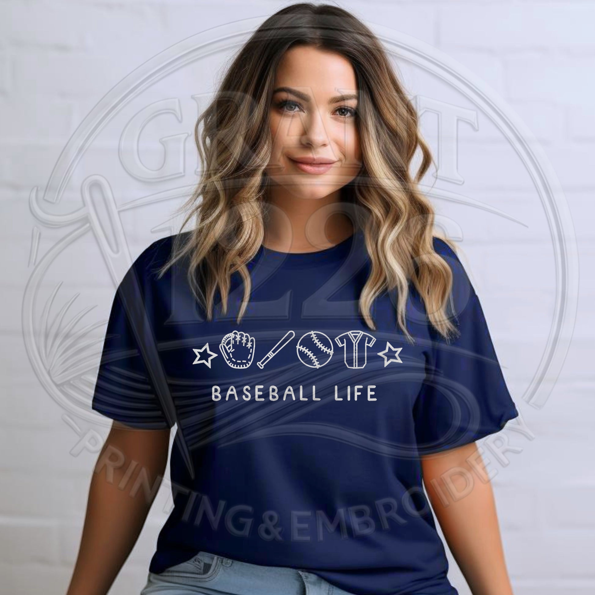 Navy baseball life shirt for women casual sportswear outfit