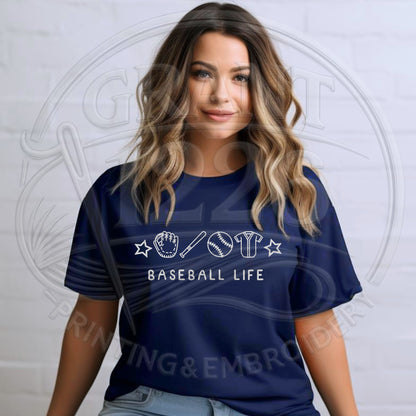 Navy baseball life shirt for women casual sportswear outfit