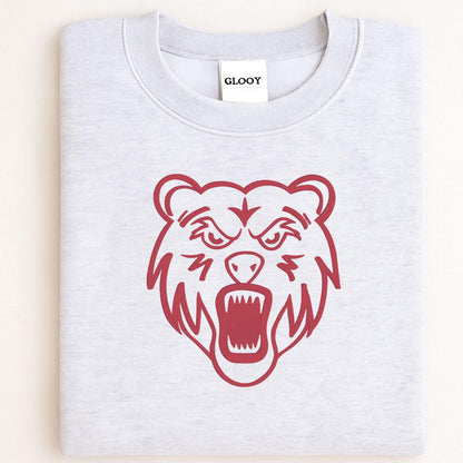 Sport gray bear mascot embroidered crewneck folded for a front view